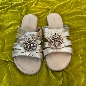 St. John's Bay Champagne Gold Sandals with Floral Embellishment